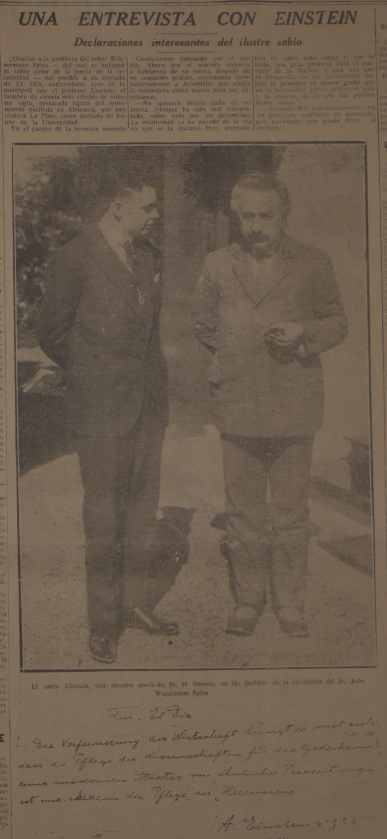 Albert Einstein en La Plata, Argentina, Diario El Día, 1925-04-02.jpg